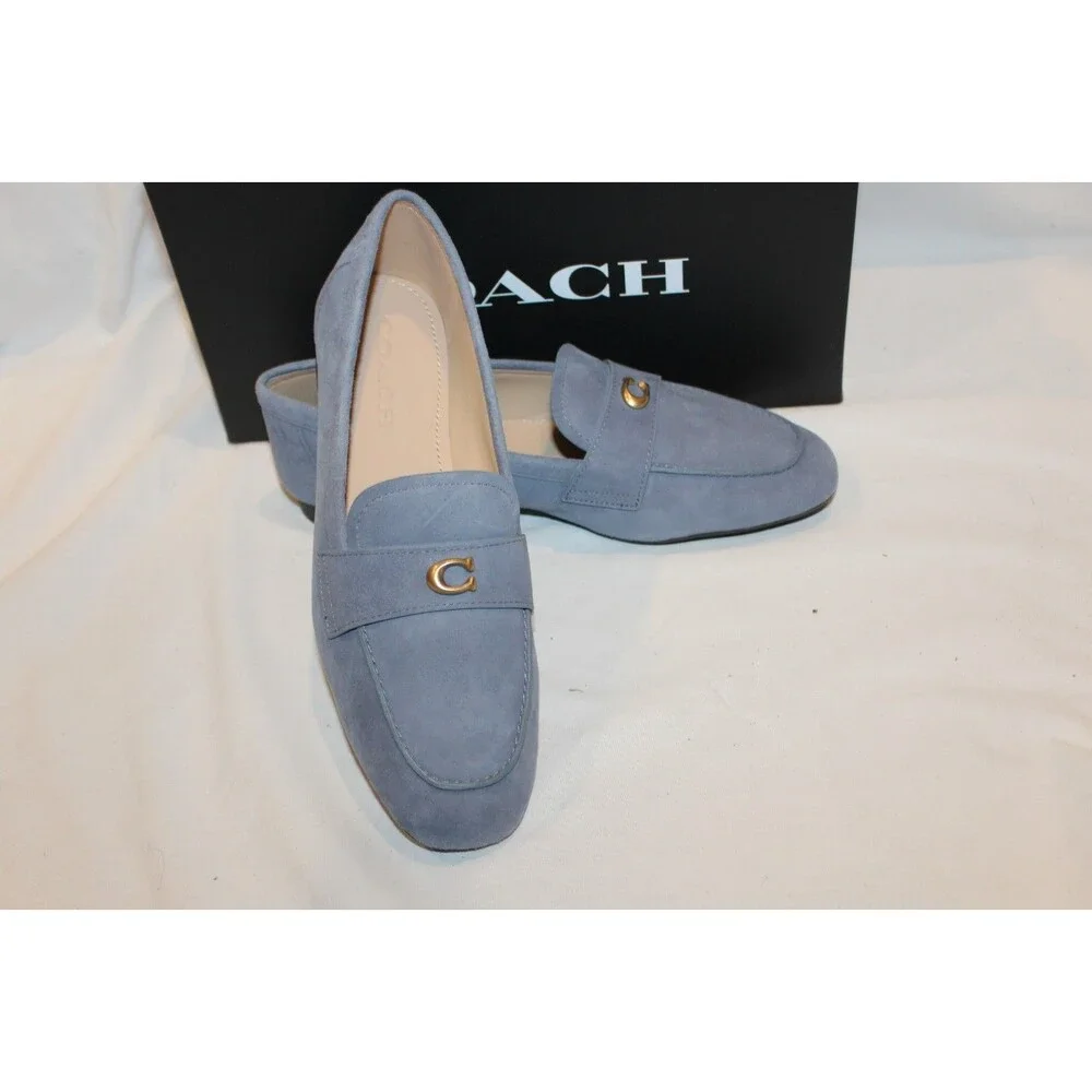 COACH SCULPT C LOGO SLIP ON DRIVER SUEDE LOAFER MOCASSINS LT DENIM SZ 7.5 NEW